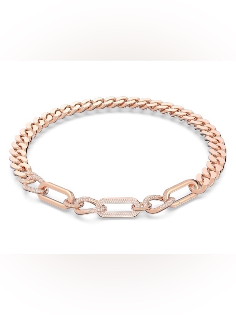 Brand New Swarovski Rose Gold Pav Link Necklace & Matching Hexagon Earrings